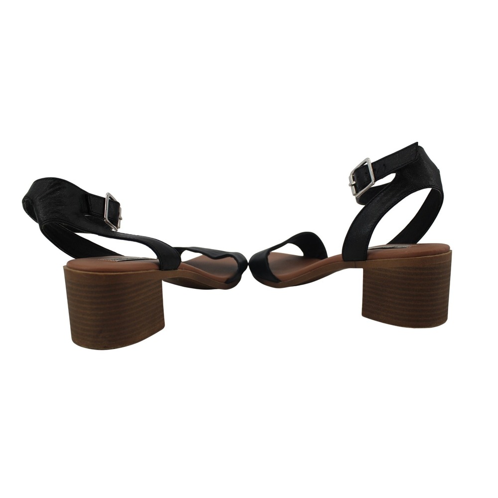 Steve Madden Kemmy Black Leather Ankle Strap Block Heel Sandals Womens 8.5M Chic - Picture 5 of 7